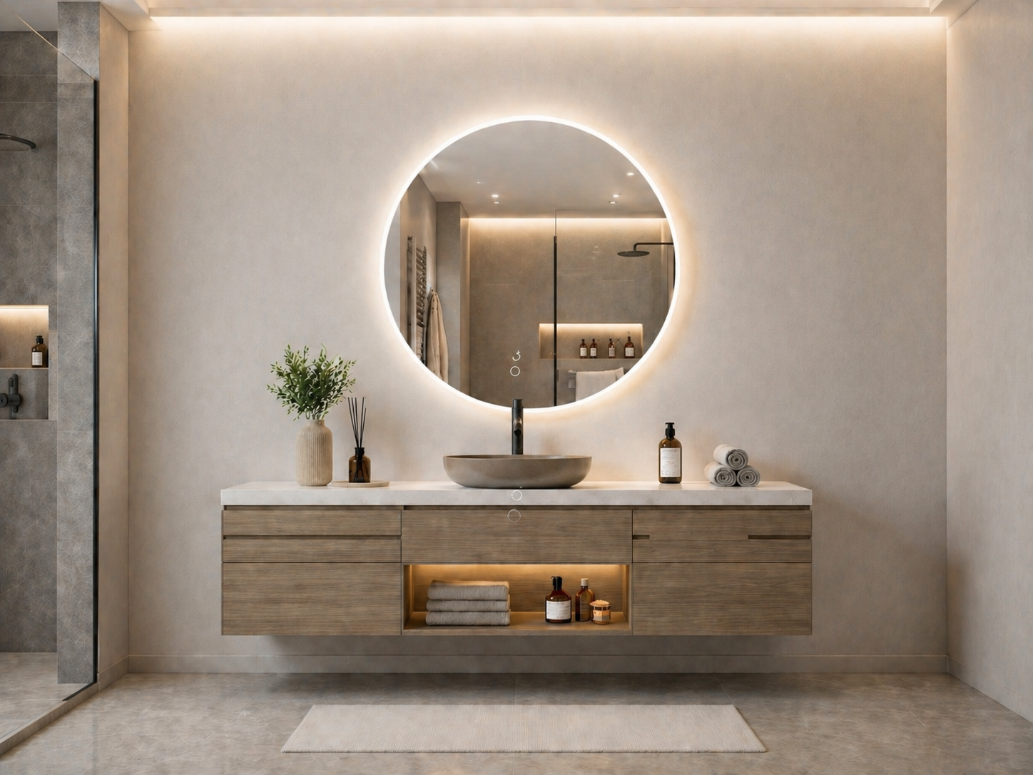 BELLE-MIRROR Premium Backlit LED Mirror in luxury bathroom setting
