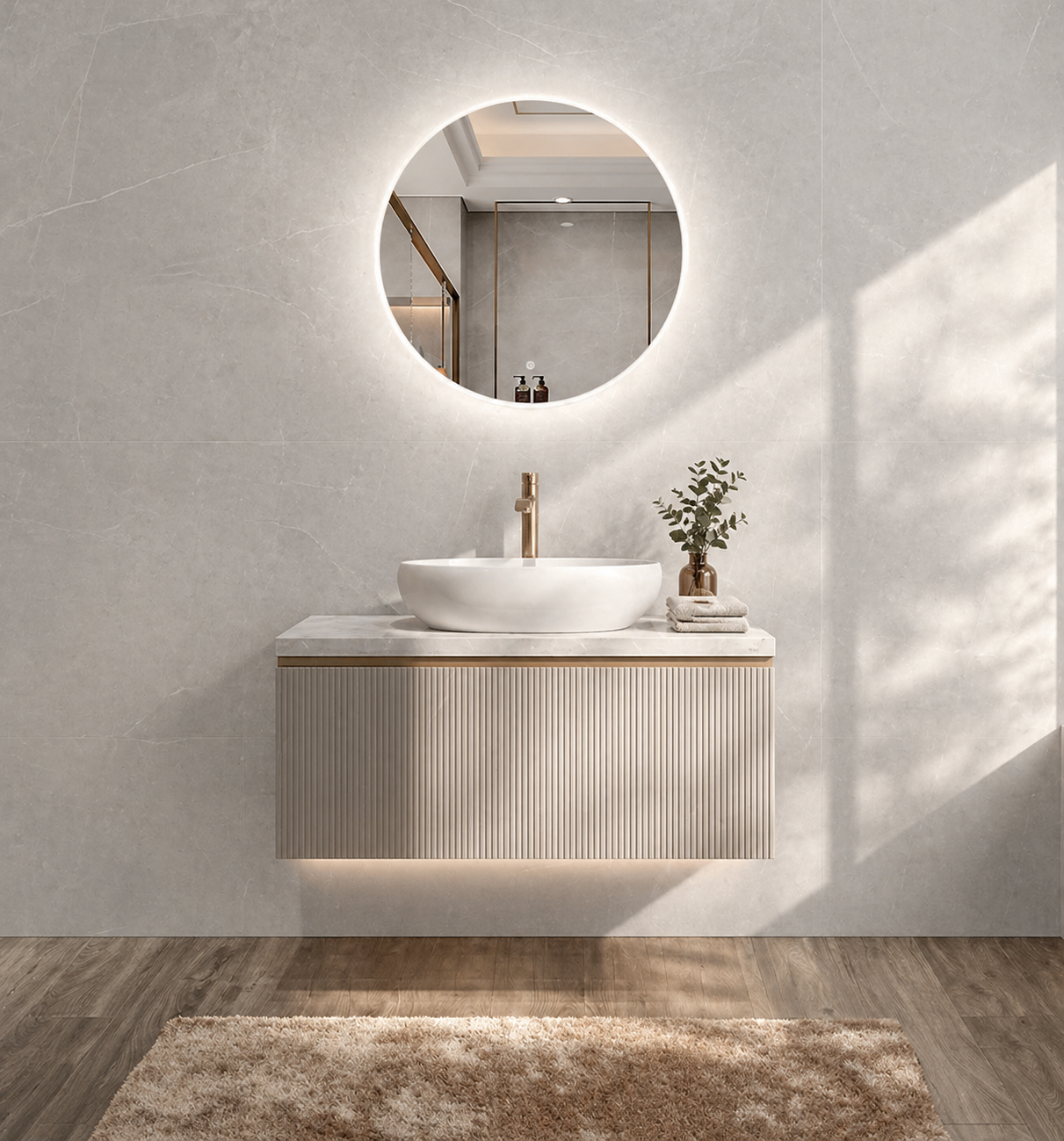Front-lit LED Mirror with perimeter illumination
